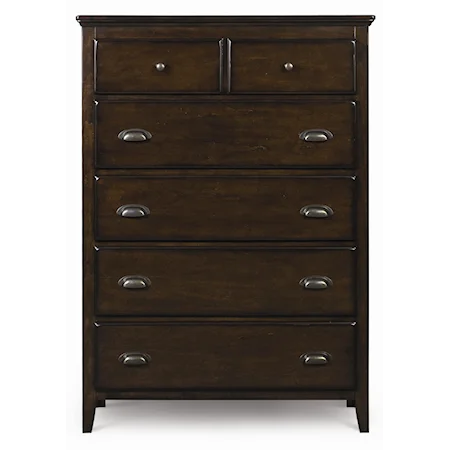 Deep Cherry & Gun Metal Six Drawer Chest